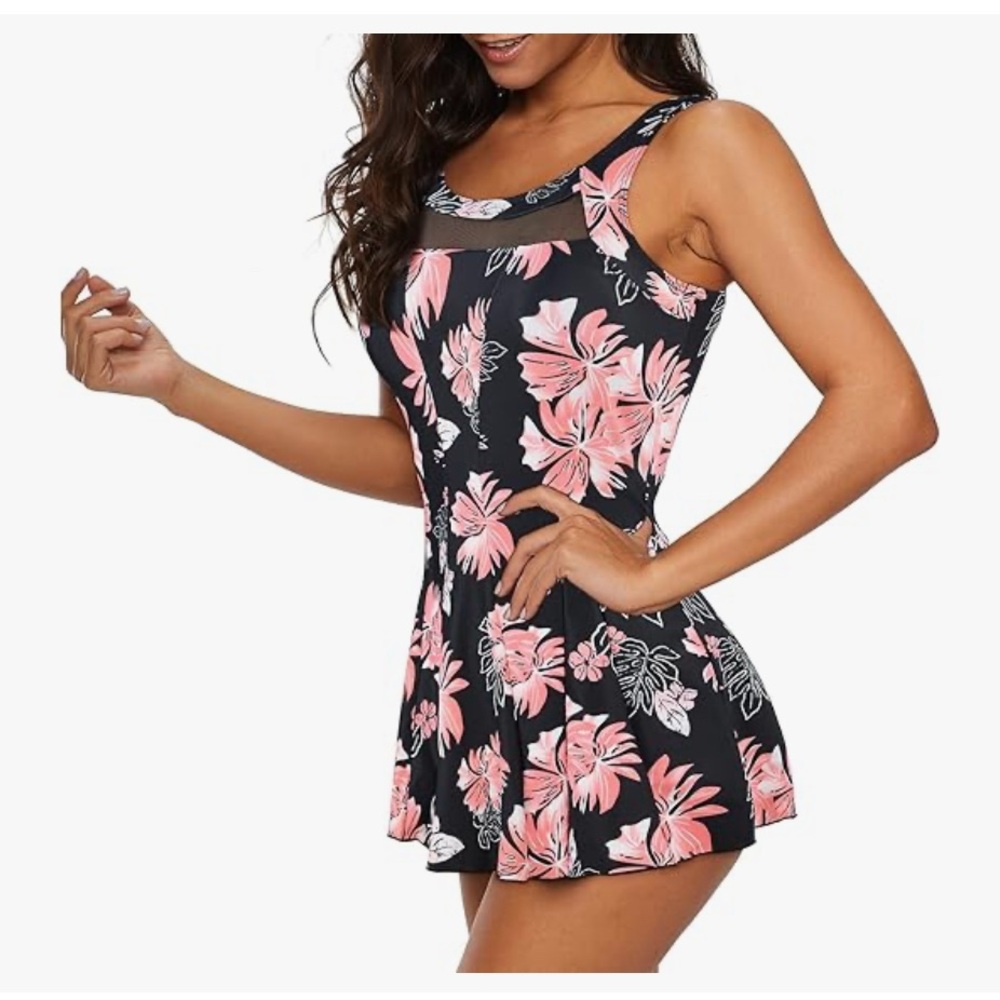 Zando Women's Slimming Bathing Suit One Piece Swim Dress Tummy Control Floral M - Picture 3 of 4